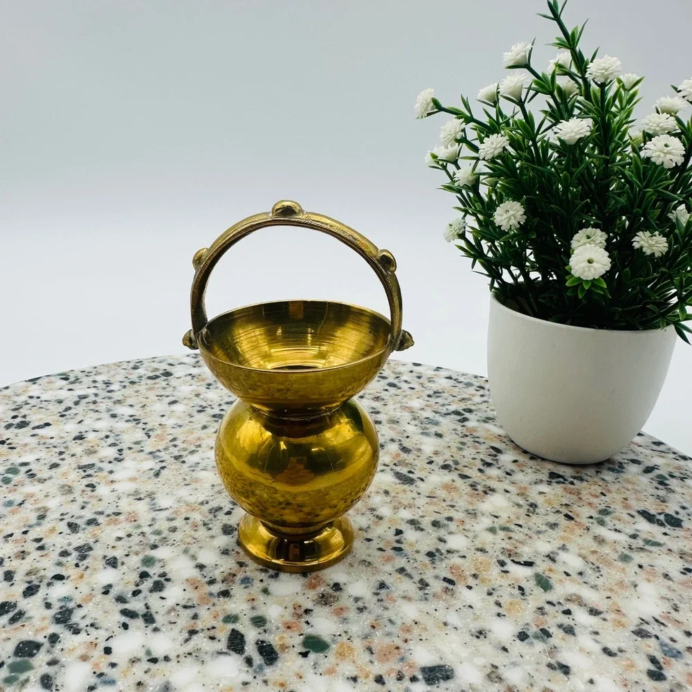 Vintage Solid Brass Miniature Kamandalu Water Bowl Pot Gold Color Small Vase 4